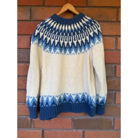 Stobi Nordic Sweater Blue Cream Iceland Pure Wool Chunky Knit Denmark Sz Medium - Picture 2 of 14